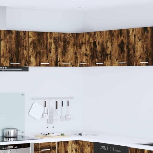 QUAHEAS Armario colgante de madera de roble ahumado y blanco, 57 x 57 x 40 cm, con mucho espacio de almacenamiento para cocina, comedor y despensa, moderno armario multiusos para almacenamiento y