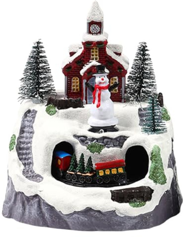 ibasenice Beleuchtetes Weihnachtsdorf mit Schneedekorationen, winterlichen Gebäudefiguren und Einer fahrenden Eisenbahn mit Musik Heimdekoration.