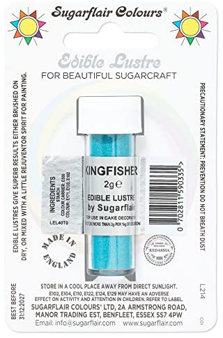 Sugarflair Kingfisher Edible Lustre Dust, Add a Lustrous Shine to Cakes or Decorations. Brush On or Add Rejuvenator to Create Eye-Catching Edible Paint, Gives Shine to Your Bakes - 2g