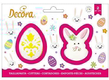 DECORA 0255074 Egg and Bunny FACE Plastic Cutters Set of 2 8/9 X H 2,2 CM, Plastica