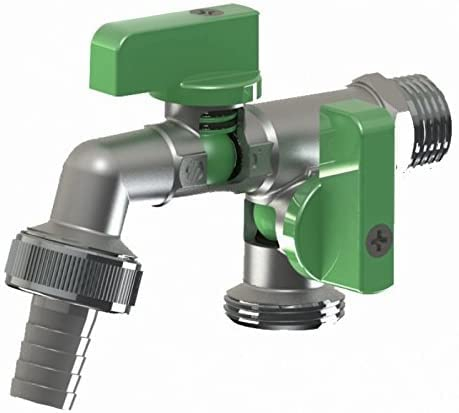 BFG Grifo con dos válvulas de drenaje Conexión de agua de 1/2 , Con dos salidas de 1/4 con cerradura individual Conector para manguera de jardín de 15 mm incluido