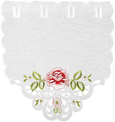 Arsvita Fenstergardine mit Stickerei, Blumen oder Schmetterlingen bestickte 35x40cm Fensterbild, in vielen verschiedenen Designs verfügbar (Farbe: Weinrot - Grün)