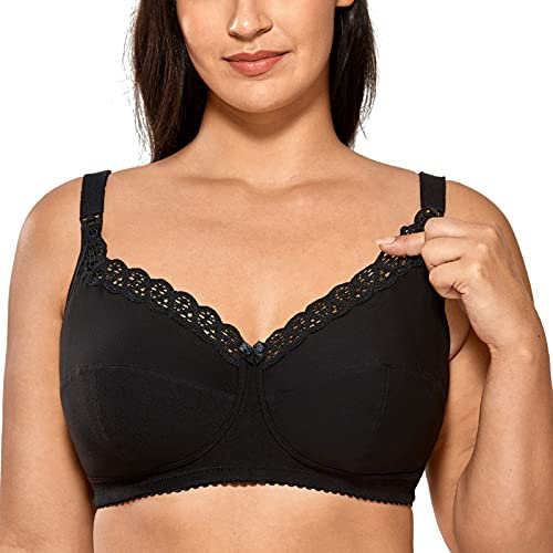 Gratlin Women's Nursing Bras Cotton Plus Size Maternity Wireless Comfort Breastfeeding Bra Black 38I