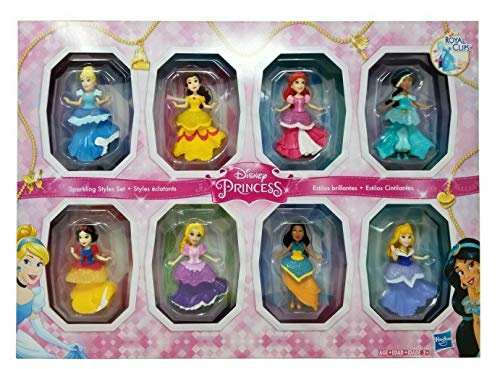 Disney Princesses Sparkling Styles Small Doll Set of 8 Featuring Royal Clips