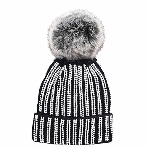 Antonio Strick Mütze Beanie mit Bommel und Pailletten schwarz