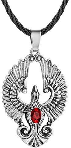 AILUOR Edelstahl Erstellt Rubin Phoenix Anhänger Halskette Skandinavischen Antiken Gotischen Wikinger Slawischen Amulett Bird of Wonder Tier Halskette Modeschmuck für Frauen Männer (Silber)