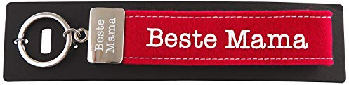 Depesche 4298-003 Schlaufen Schlüsselanhänger aus Filz, mit graviertem Metallabschluss und kultigem Aufdruck, Beste Mama, rot, ca. 17 x 3 x 1 cm