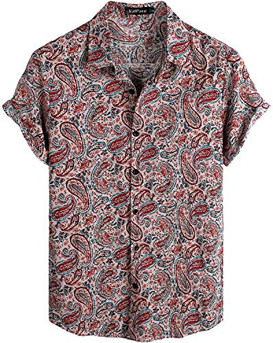 VATPAVE Herren Hawaii Hemd Männer Kurzarm Sommer Freizeithemd Casual Strand Blumen Hawaiihemd X-Large Rosa