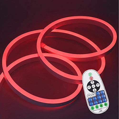 XUNATA 20M Rot 220V Dimmbares LED Neon Streifen IP65 Wasserdicht Diffusion Flexibles LED Lichtschlauch mit 23 Tasten IR Fernbedienung und 220V 750W Transformator Netzteil