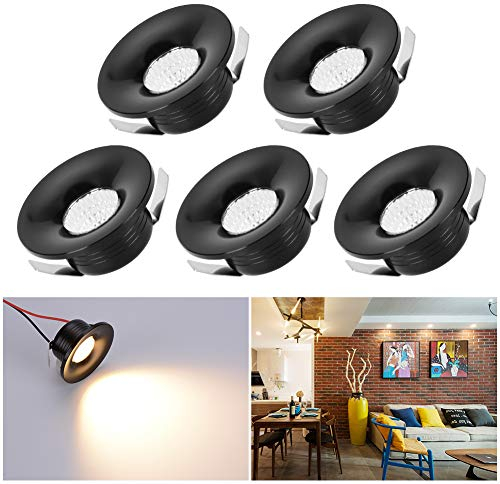 Elitlife 5er Set 3W Warmweiß Mini LED Einbaustrahler, Schwenkbar COB Deckenspots Mit Transformer, Einbauleuchte Aluminium Spots [Energieklasse A+++] Schwarz