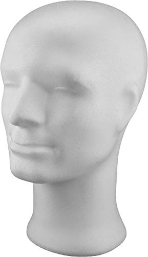 MCE-Commerce A33M8693 Styropor Kopf Mann, Höhe 300 mm, Polystyrol (PS), Weiss, 300 x 210 x 170 mm