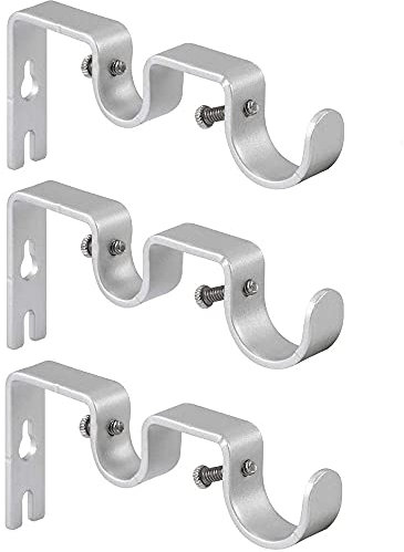 ANCLLO 3 Stück Robuste Doppel-Gardinenstangenhalterungen im Vintage-Stil, für Gardinenstangen mit 2,5 cm und 1,6 cm (5/8 Zoll) (silberfarben)