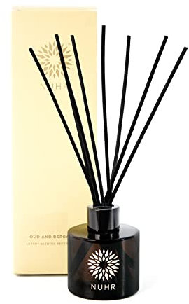 NUHR Home Reed Diffuser Oud & Bergamot with Sticks for Home Multi Note Fragrance - Long Lasting Aroma Perfect Reed Diffuser, Minimum of 4 Months, UK-Made- Gift Set 100ml