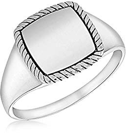 Tuscany Silver Unisex Sterling Silver Rhodium Plated 10.5mm x 10.5mm Twist-Edge Square Signet Ring #K