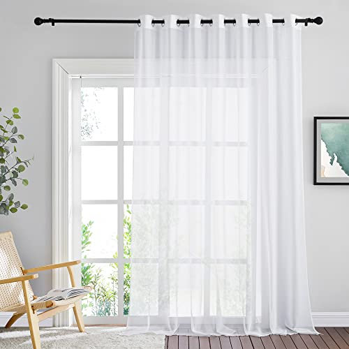 PONY DANCE Outdoorvorhang Weiß Transparent 1 Stück Balkon Vorhang Outdoor Wasserabweisende Gardinen für Aussenbereich/Terrasse/Pavillon, H 274 x B 254 cm