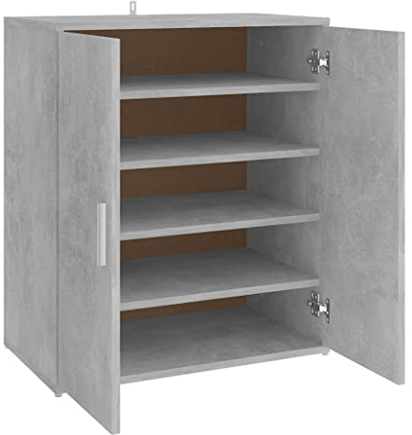 vidaXL Mueble Zapatero Organizador de Zapatos Armario Pasillo Almacenaje Taburete Puf Caja Banco Estantería de Contrachapada Gris Hormigón 60x35x70 cm