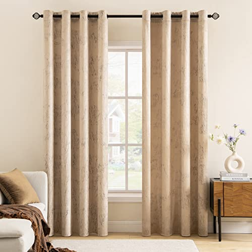 MIULEE Gardinen Gold Folie Druck Samtvorhänge Vorhang Funkeln Vorhänge mit Ösen Thermogardine Ösenvorhang für Schlafzimmer Wohnzimmer 2er Set 140 x 145 cm(B x H) Beige