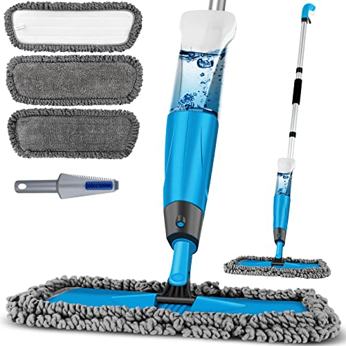 Homgif Fregona Mopa con Pulverizador 135CM, Spray Mop 600ML Mopas de Limpieza Suelos, Fregona Microfibra para el Hogar, Cocina, Madera Dura, Madera, Cerámica con 3 Almohadillas de Repuesto