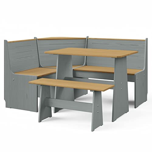 Gecheer 3-TLG. Gartenmöbel Balkonmöbel Balkonset Garten-Lounge-Set Sitzgruppe Eckbank Bank Tisch Massivholz Kiefer Honigbraun und Grau