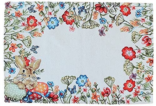 Tischläufer Mitteldecke Gobelin Osterhasen & Blumen gewebt beige bunt Tischwäsche 1 STK 35x50 cm Mischgewebe