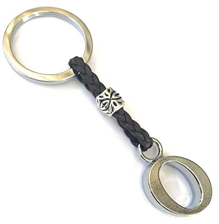 Porte-clés Personnalisé en Cuir Avec Initiales - Lettres et Perles en zamak plaqué Argent - Porte-clés pour Hommes ou Femmes - Idéal pour Offrir en Cadeau (O)