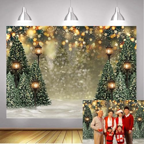 Winter Weihnachtsbaum Schneeflocke Hintergrund Grüner Glitter Schnee Szene Bokeh Fotografie Hintergrund Weihnachten Geburtstag Baby Dusche Party Foto Banner 7X5FT