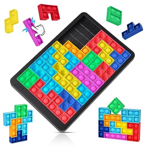 Ainiv Educational Learning Puzzle Intelligence Fidget Toys, Silicone Push Pop Bubble Toys,Pop Puzzle Brain Teasers Toy, Jigsaw Building Blocks Puzzle Game Board for Kids Adults ADHD OCD Anxiety, 25pcs