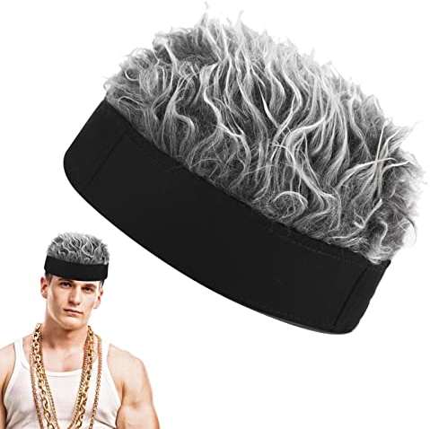 LOXE Visier-Haar-Perücke,Weiche Beanie-Perücke mit stacheligem Kunsthaar - Verstellbarer Perückenhut für Herren mit weißem Haar für Weihnachten, Geburtstag, Jubiläum, Erntedankfest und Ostern