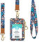 Porta Badge in Pelle PU da Collo con Cordino, 5 Scomparti per Carte e 1 Tasca con Cerniera, Può Memorizzare Carte d'identità, Carte d'identità Degli Studenti e Carte dell'autobus（Black Flower）
