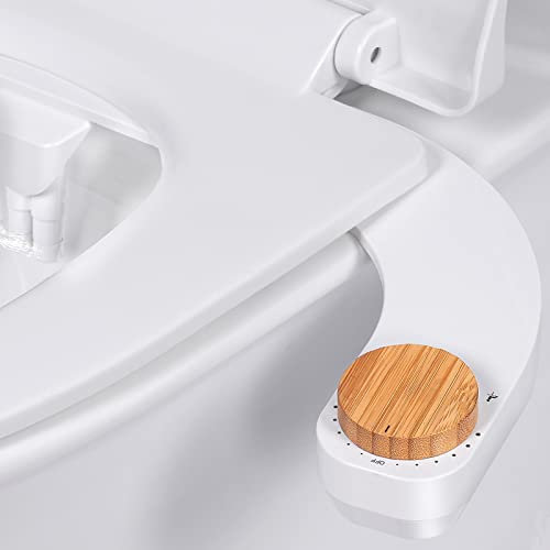 Bidet Toilet Seat Attachment - Self Cleaning Water Sprayer +Adjustable Pressure Nozzle, Easy Install (Classic, White/Bamboo)