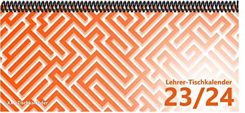 Lehrer - Tischkalender 2023/24: XXL-Tischkalender, Bunt-Kalender Labyrinth orange 14,5 x 32,5 cm, quer, Juli 2023 - September 2024