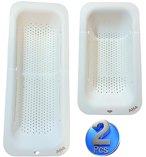 AHASON'S 2 Pack Over The Sink Colander Extendable Baske & Wash Vegetables and Fruits, Drain Cooked Pasta, Kitchen Essentials (White)