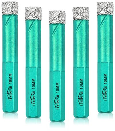 Trépan Diamant Forage à Sec - 5pcs 10MM Forets Diamantés avec Tige Hexagonale pour Céramique Porcelaine Marbre Granit Pierre Artificielle Quartz, Brasage Sous Vide,LEKOMESH