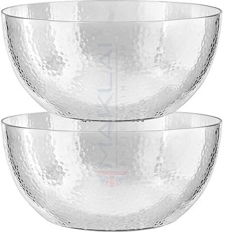 Reusable Dimpled Hard Plastic ‘Glass Look’ Salad Bowls. BPA-Free Durable Plastic with Flat Base. Ideal for Parties, Salad Serving, BBQ, Fruit Bowl and Much More. (2 x 25cm (4140ml))