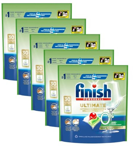 Finish Lot de 5 paquets de 30 capsules Lave-Vaisselle Ultimate 0%