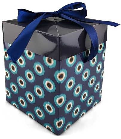 Netuno Geschenkbox 12x12x15 cm mit Deckel und Schleife, Blau, Geburtstag | Elegantes dunkelblaues Kreis-Muster: passend zu Geburtstag, Jubiläum, Vatertag und als dezente Verpackung für Ihn