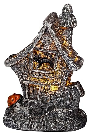 Harilla Halloween-Spukhaus mit Licht, Halloween-Tischdekoration, Miniatur-Skulptur, Ornament, beleuchtetes Spukhaus für Schreibtisch, Wohnzimmer, Regal, Katze