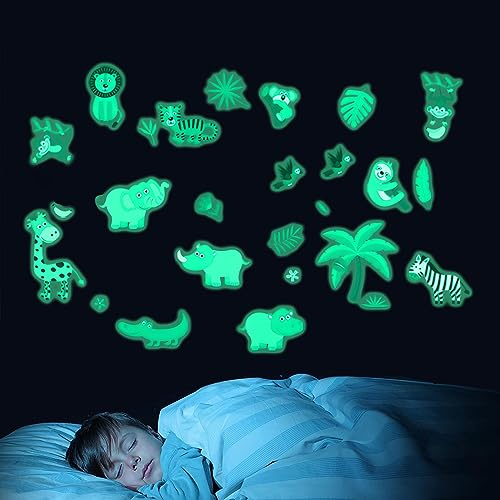 HIMKI Wandsticker Kinderzimmer Leuchtaufkleber Cartoon-Tiere Wandtattoo Leuchtend Wandaufkleber für Babyzimmer Kindergarten Spielzimmer Schlafzimmer Wanddeko (Grün Leuchtend)