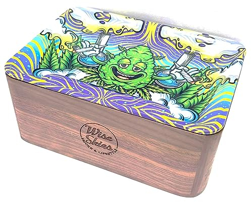 Wise Skies Bud Man Rolling Tray & Box Bundle Rolling Accessories Stash Box Storage Magnetic Lid