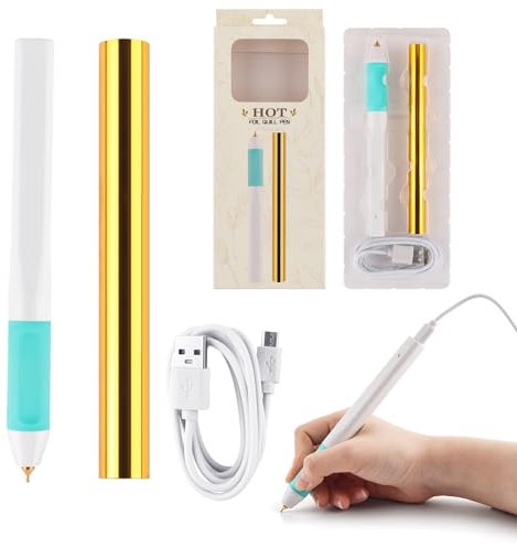 Hot Heated Foil Pens & Hot Foil Roll Set for Card Making Craft Scrapbooking Drawing Pen with USB Cable DC5V Write, Draw, Trace, and Stencil Your Way to Shiny Foiled Beauty Using