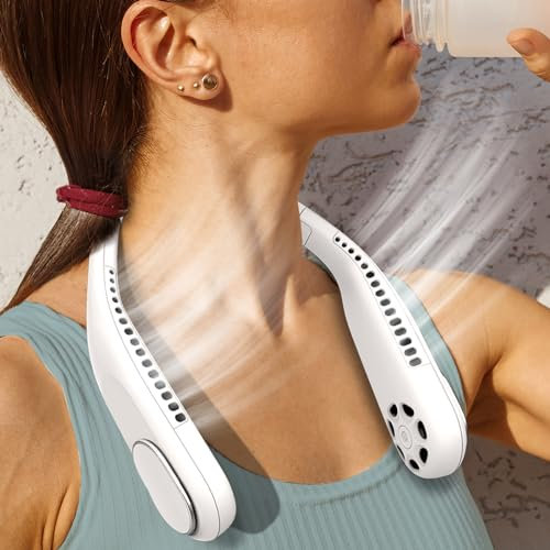 Ueuttiy Portable Neck Fan Bladeless, 6000mAh Hands-Free Usb Rechargeable Fan, Personal Fan with 3 Speeds Change & 360° Twist, Low Noise Hanging Neck Fans For Women Men Office Outdoor Activities(White)