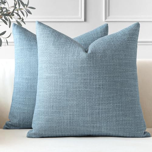 JOTOM 2er Set Leinen Kissenbezüge, Dekorative Weich Einfarbig Wurf Kissenbezug Moderne Kissenhüllen Sofakissen Dekokissen Zierkissenbezug für Wohnzimmer Schlafzimmer Deko (50x50cm, Blau)