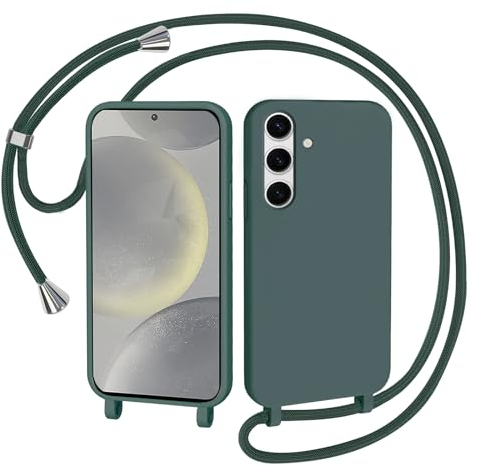 AOMYKE Handyhülle für Samsung Galaxy S24 Hülle mit Band, Handyband Samsung Galaxy S24 Hülle zum Umhängen Schutzhülle mit Kette Kordel Weich TPU Liquid Silikon Case, Grün