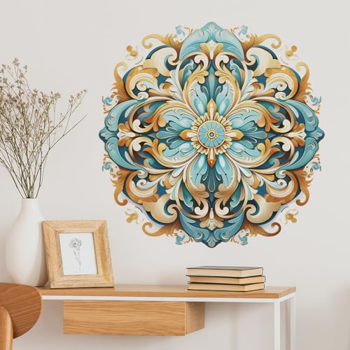 HGDESIGN® Wandtattoo Wandaufkleber Fensteraufkleber Mandala Blau Grün (BxH) 56x56cm Wohnzimmer Schlafzimmer Wandsticker Wandbild Boho Style Flur Yoga Wanddeko (A)
