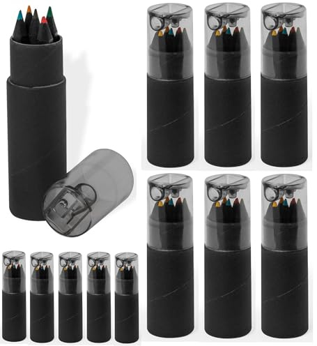 notrash2003 12 Sets mit je 6 Buntstiften Kinder Mini Buntstifte Zertifiziert nach EN71-1, -2 und -9 Geburtstag Mitgebsel Anspitzer (Schwarz)