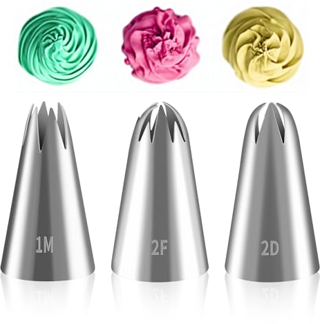 3 PCS Piping Nozzles, Stainless Steel Large Piping Tips Cake Decorating Tools Cake Piping Nozzles Tips Kit for Baking DIY Cupcake Cookie Birthday Cake Cream Decorating