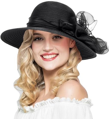 Eohak Damen Organza Kirchenhut - Derby Fascinator Hut, Teeparty, Hochzeit, formelle Anlässe, Schwarz, Einheitsgröße, Schwarz, Medium