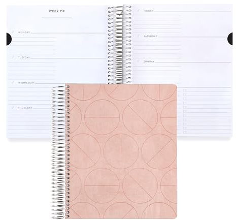 Erin Condren Eco-Planer, spiralförmig, fokussiert, undatiert, 17,8 x 22,9 cm, Blush Half Moon Tyvek Cover, Wochenlayout, Platinspule