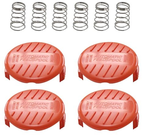 Haishine Couvercle de Bobine et Ressort pour Black & Decker AFS Tondeuse (RC100P) Pièces de Rechange Cache-Bobines Pièces de Tondeuse à Gazon Désherbeur (4 Cache-Bobines + 2 Ressorts)