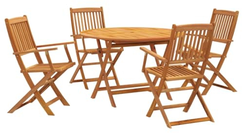 Makastle 5-TLG. Gartenmöbel Set Stühle mit Tisch, Garten Sitzgruppe für 4 Personen, Essgruppe Sitzgarnitur Gartengarnitur Garten Loungemöbel für Terrasse und Balkon, Massivholz Akazie